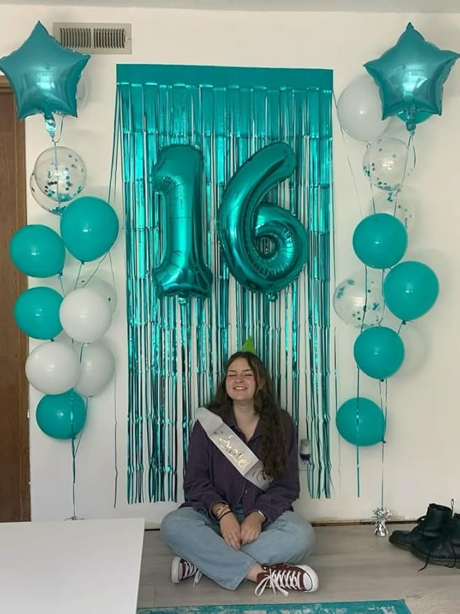 40 Inch Number 7 Balloon, 6 7 Birthday Decorations, Blue-green Seven Birthday Decor, 7 17 27 70 Year Old Balloon Number for Engagement, Wedding, Graduations