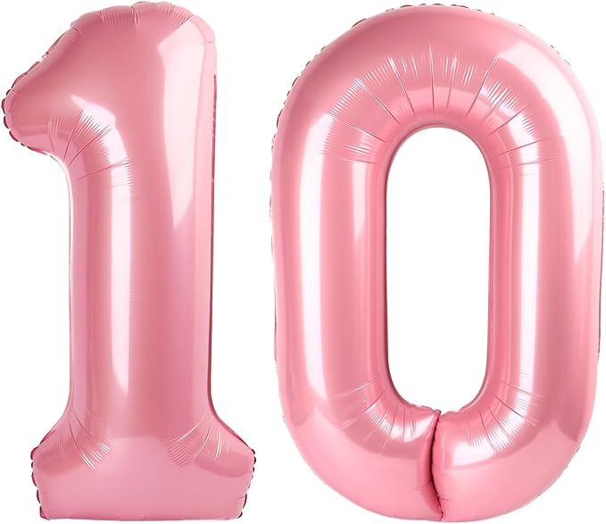 Number Balloon 10th Birthday Decorations, 40 Inch Big Foil Balloon for Men & Women, Pastel Pink Number Balloons for Wedding Memorial Day Birthday Aniversarry Supplies