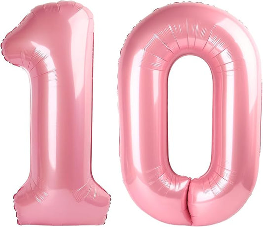 Pearlescent Pink Number 10 Balloons 40 inch, 10 Number Balloons, 10th Birthday Decorations for Girls 10 Year Old Pastel Pink Party Supplies