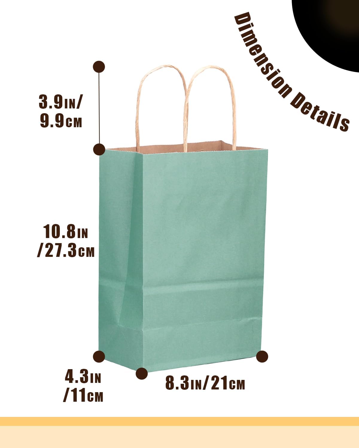 qiqee 100PCS Gift Bag with Handles Bulk Kraft Light Blue Paper Bags Multiple Uses (11"x5"x8"inch Medium Size)