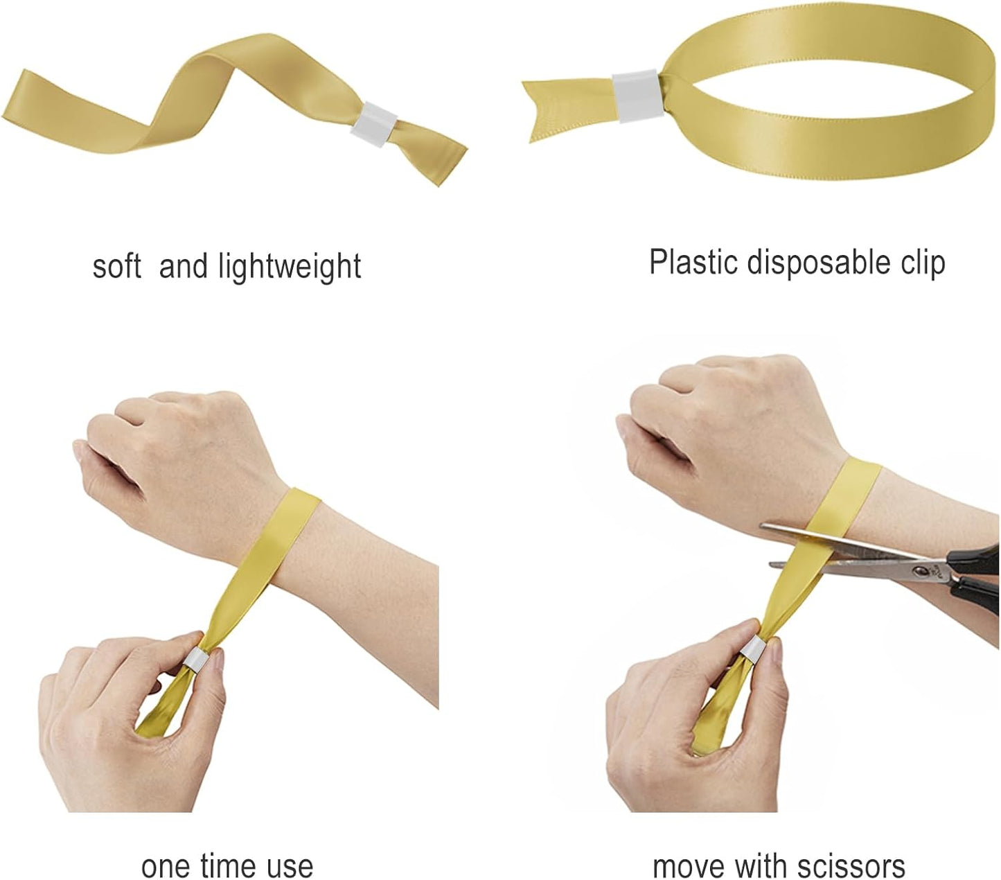 100 Pack Wrist Bands - Gold Wristbands for Events,Wristbands for Concerts Festival Admission Party 13.7” x 0.59”