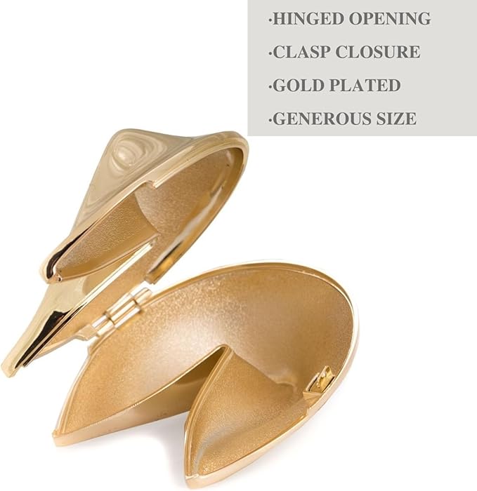 Bey-Berk Gold-Plated Fortune Cookie Keepsake Box, Hinged Metal Paperweight Trinket Holder, 3" Novelty Desk Accent