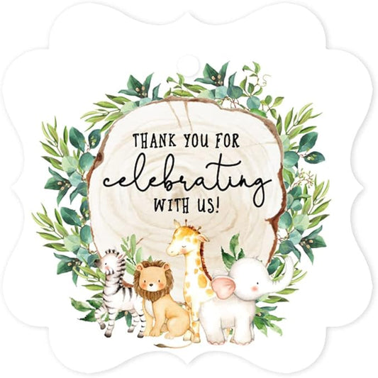Andaz Press Fancy Frame Kids Party Favor Thank You Tags with String, 48-Pack Safari Animals Birthday Gift Tags For Gift Bags, Favor Bags, Goody Bags, Boys, Girls, Baby Shower 1st Birthday Party Favors