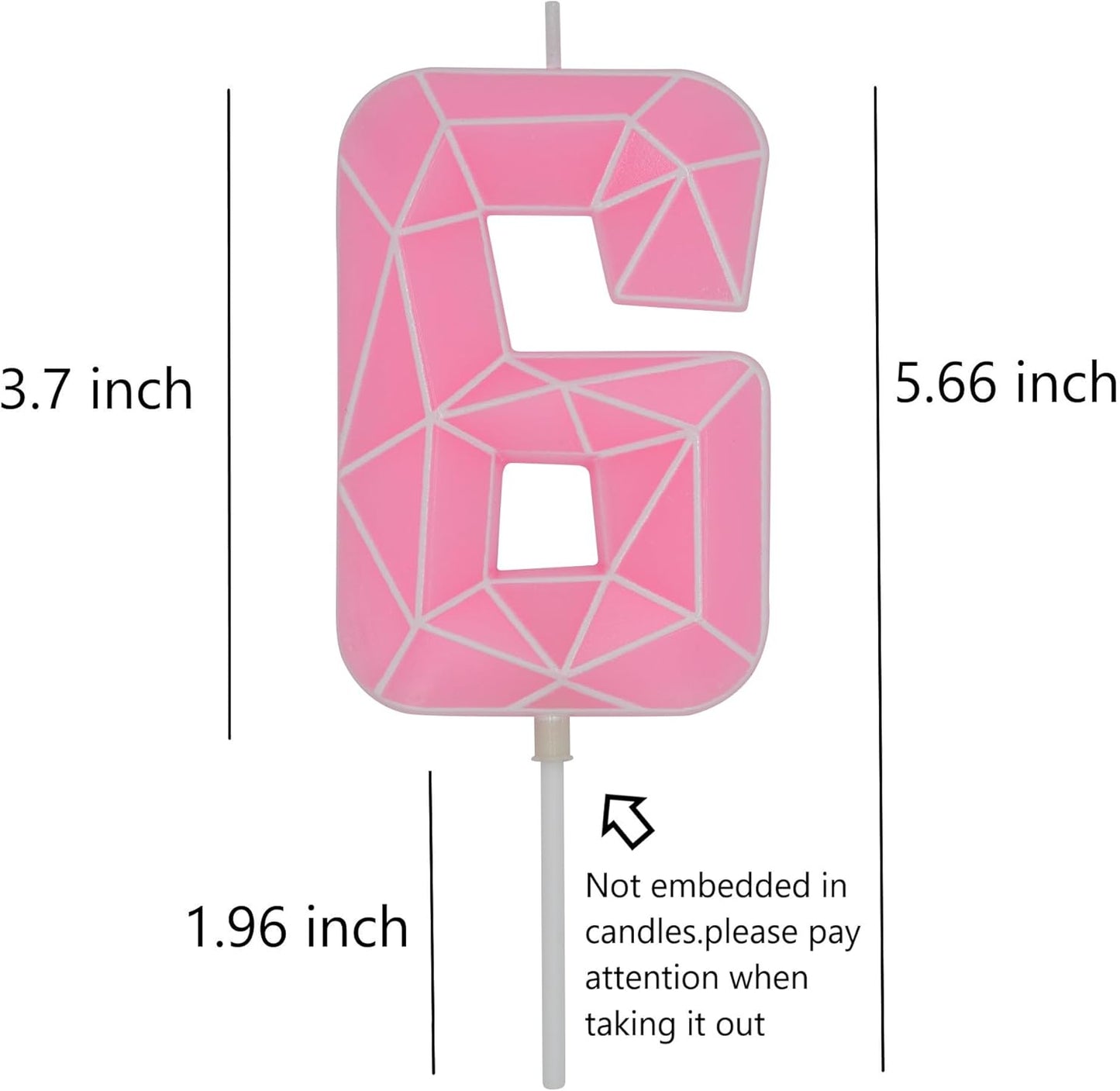 DERVENTA Birthday Candle Big Number 3D Macaron Pink 3.7 inch Party Celebration Anniversary Decoration Cake Topper 1 Piece (Number 6 Macaron Pink)