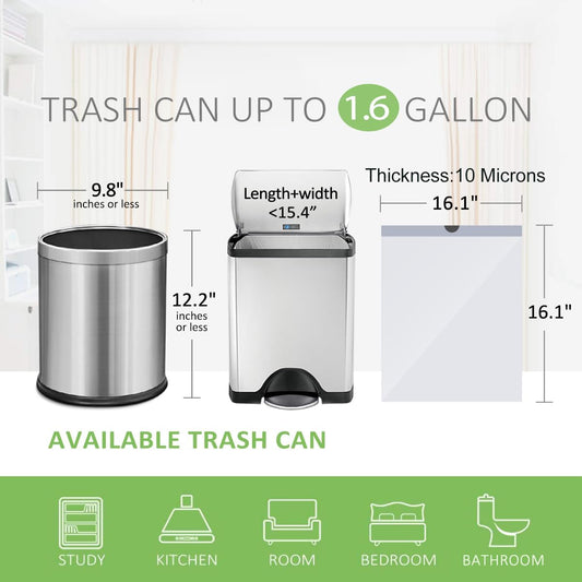 Teivio 1.6 Gallon 120 Counts Strong Drawstring Trash Bags Garbage Bags, Medium Kitchen Trash Can Bathroom Bin Liners, Plastic Trash Bags for Home Office Kitche, White