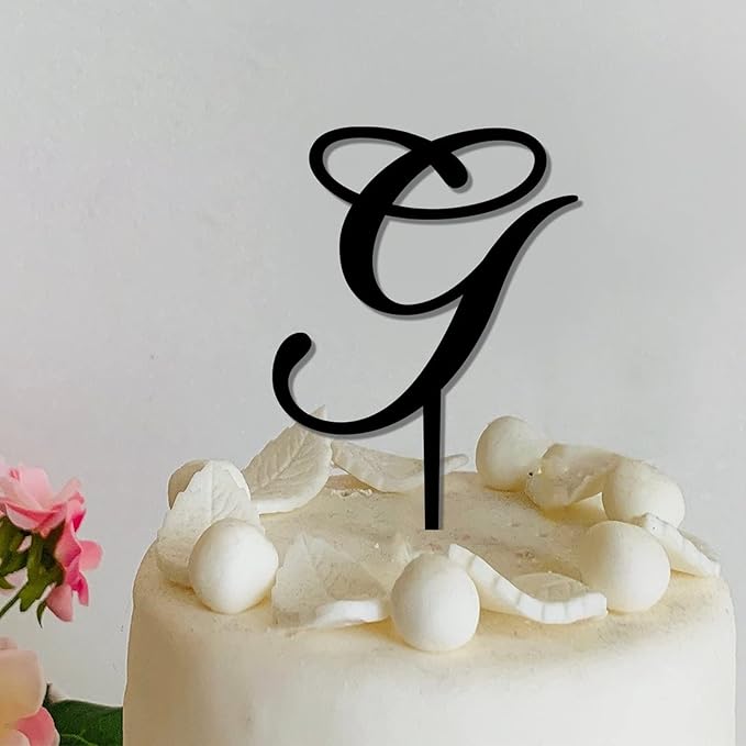 Custom Initials Letter G Birthday Cake Toppers Black Acrylic Wedding Cake Toppers Initial Engagement Wedding Cake Decoration Funny Mr And Mrs Cake Topper for Party Birthday Gifts