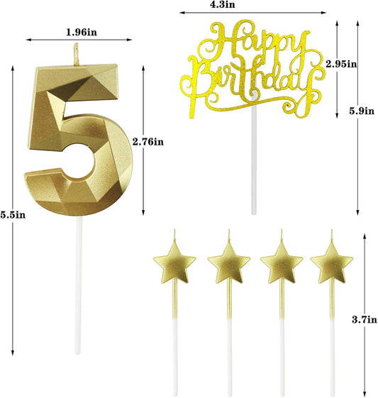 Golden Number 55 Birthday Candles and Star Birthday Candles 2.76 inch Birthday Cake Candles 3D Diamond Shaped Candles are Suitable for Birthday Parties and Anniversary Cake Decorations Candles