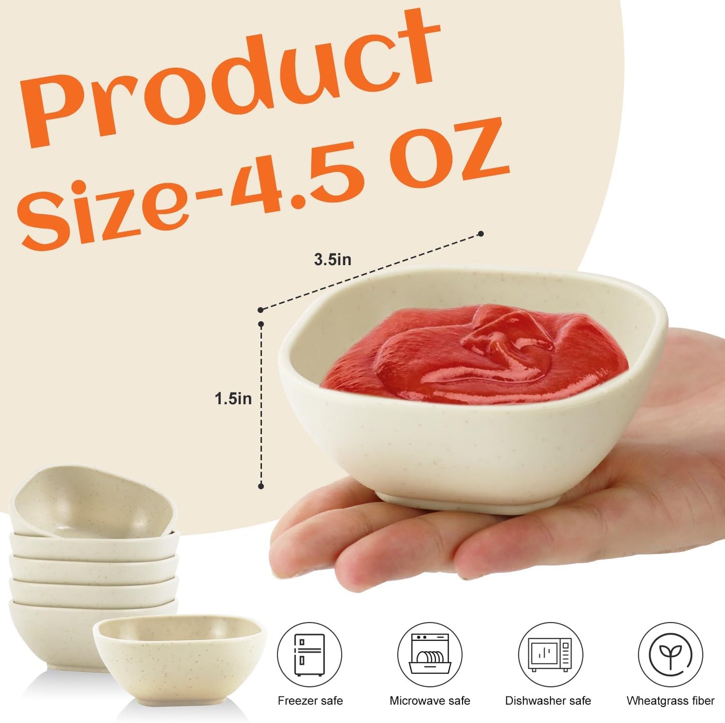 Homienly Soy Sauce Dishes,Wheat Straw Small Bowls Set of 6-4.5 OZ Small Dessert Bowls,Unbreakable Dipping Bowls,Dipping Sauce Cups,Mini Prep Bowls, Dip Bowls for Side Dish - Beige