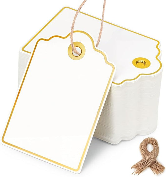VGOODALL 100PCS Gift Tags with String Attached, 2 x 3 Inches Paper Tags with String Hanging Label for Party Wedding Birthday Baby Shower