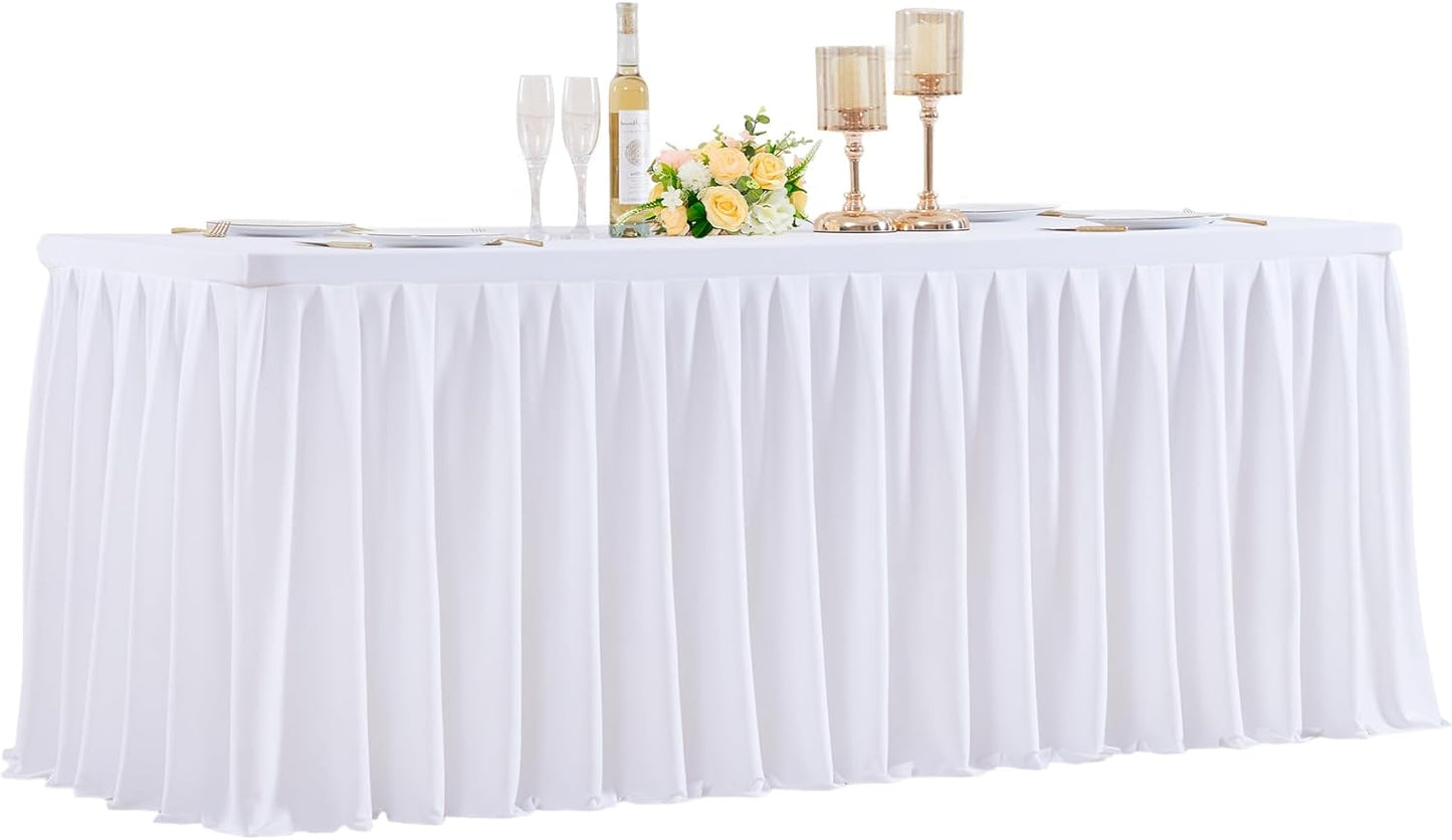 HB HBB MAGIC 1 Pack White Tablecloth for 6 Foot Rectangle Tables, Elegant Pleated Table Skirt – Wrinkle Free Stretch Fitted Table Cover for Weddings, Banquets, Birthday Parties & Events