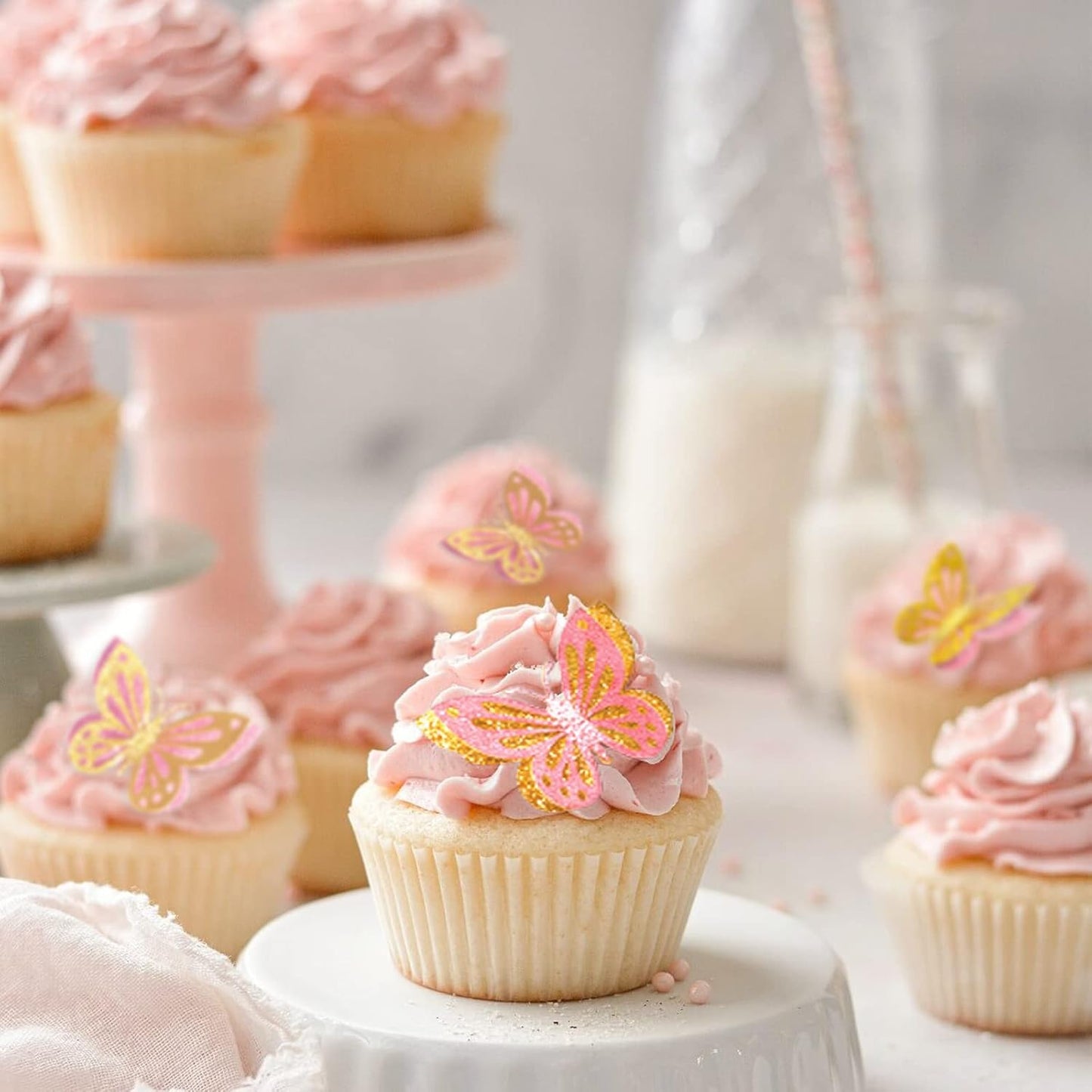 13-Piece Butterfly Cake Toppers - 3D Butterfly Cupcake Toppers for Girls & Women's Birthdays (Pink & Gold)