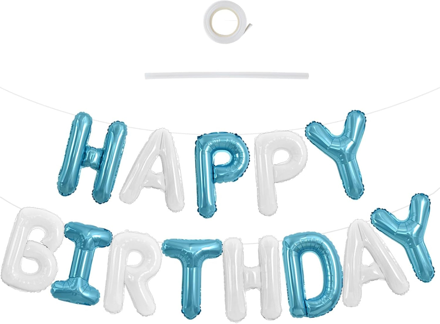 TONIFUL Happy Birthday Balloons Banner 16 Inch Mylar Foil Letters Birthday Sign Reusable for Girls Boys Kids & Adults Birthday Party Decorations Supplies（Light Blue White）