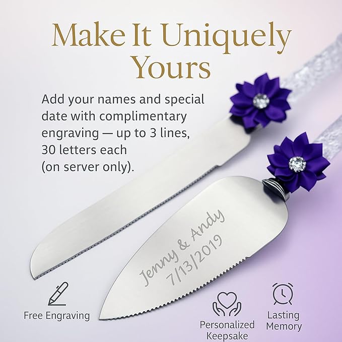 GIFTS INFINITY Personalized Wedding Cake Knife and Server Set with Engraving – Cake Cutting Utensil Set, Keepsake Gift for Wedding, Anniversary, Reception, Birthday & Other Occasions (CH-101PU)