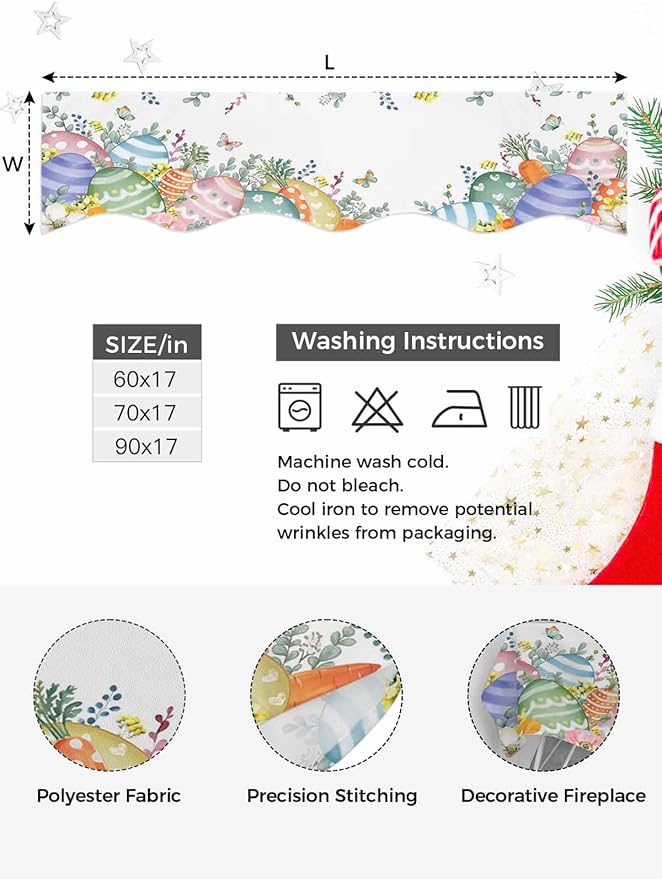 Easter Eggs Fireplace Mantel Scarf Table Runner, Spring Botanical Eucalyptus Floral Butterfly Winter Garland Mantel Top Tablerunners Dresser Scarves Cover for Windows Party Living Room 90''x17''