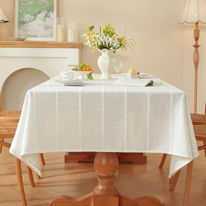 Zobesta White Table Cloth Rectangle 53 x 98 Inch, Cotton Table Cloth for Rectangle Tables Heavy Weight Farmhouse Soft Boho Tablecloth Rectangle for Party, Picnic, Dining, Outdoor,Fall, Wedding