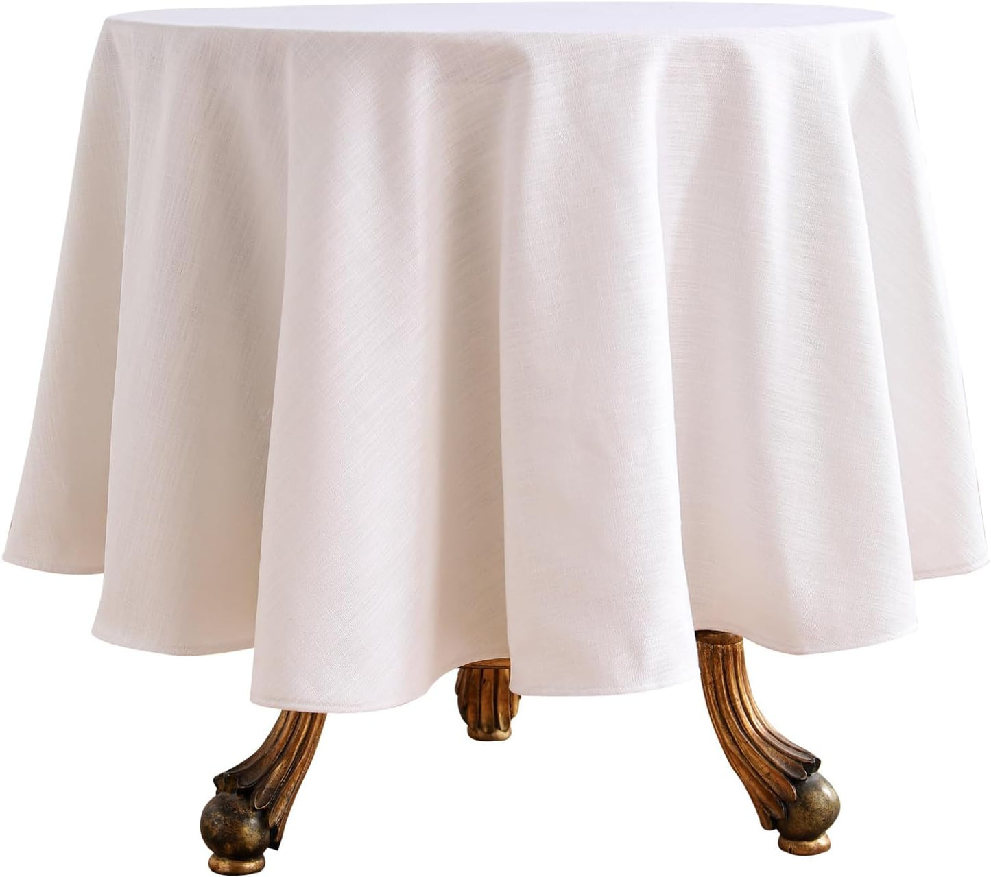 ISAENNE White Tablecloth for Round Tables,Linen Table Cloth Solid Color Plain Simplicity,Heavy Durable Table Cover for Dining Kitchen Decor Party Banquet,Diameter 55"