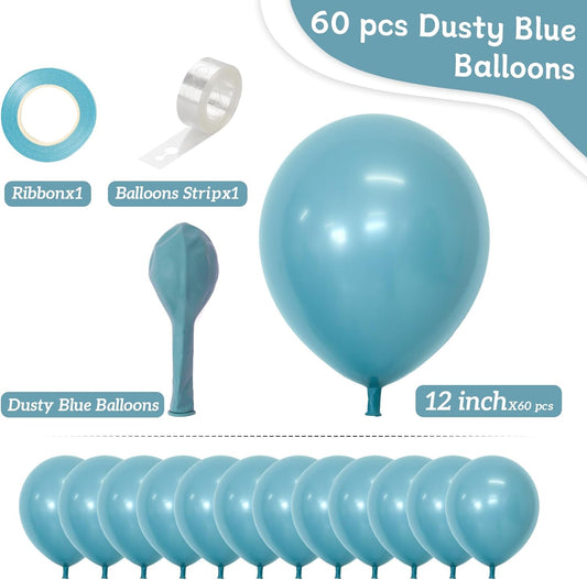Blue Balloons, 60 PCS Dusty Blue Balloons 12 Inch Latex Balloon for Birthday Party Decoration, Wedding, Baby Shower, Engagement, Bridal Shower and Balloon Garland