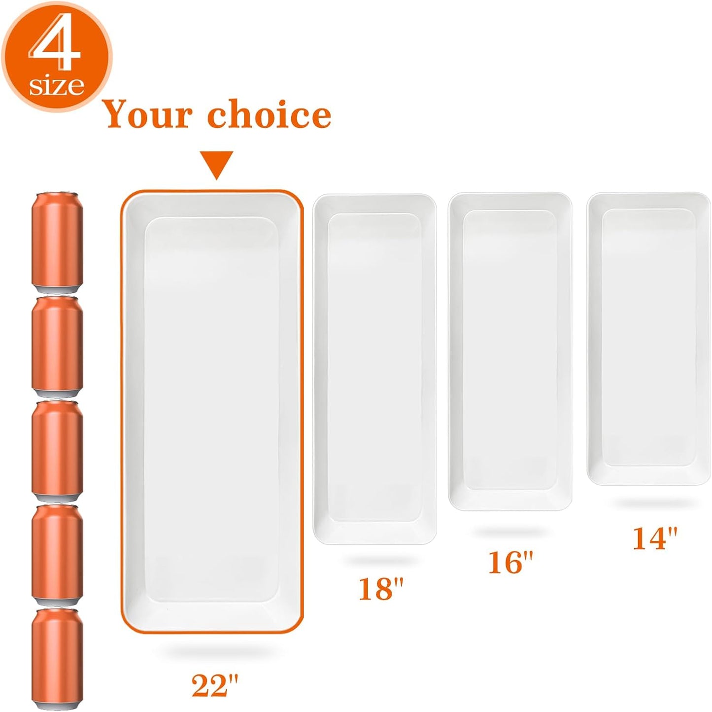 Serving Tray Platter Rectangle, 2 Pcs Long Narrow Food Tray for Veggie Fruit Snack Dessert, Plastic White Food Trays for Party Supplies Display, Rectangular Platters for Serving Food, BPA Free