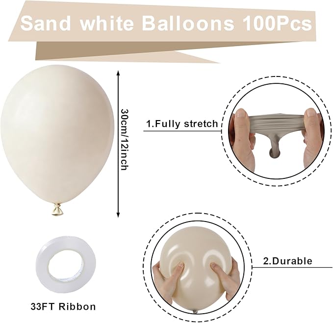 Sand White Balloons 100 Pack 12 Inch White Sand Latex Party Boho Balloons for Baby Shower Birthday Wedding Gender Reveal Graduation Anniversary Engagement Bridal Shower Party Decorations