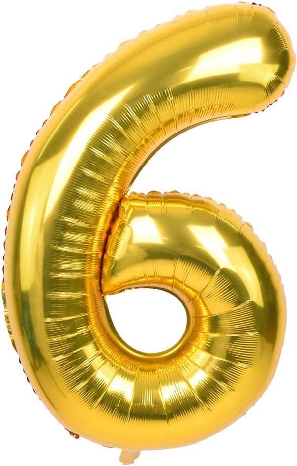 TONIFUL 40 Inch Gold Large Numbers Balloons0-9,Number 6 Digital Helium Balloons,Foil Mylar Big Number Balloons for Birthday Party Supplies Decorations