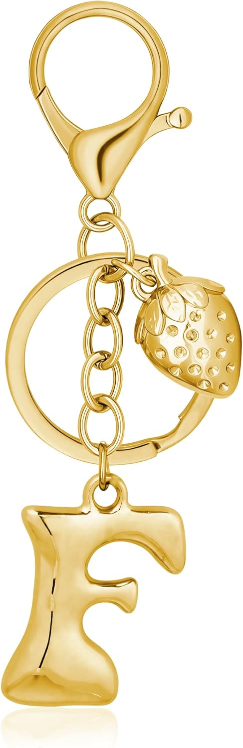 Gold Bubble Heart Initial Bag Charms for Handbags – Cute Initial Letter Keychain for Women, Purse Charms, Gold Gift