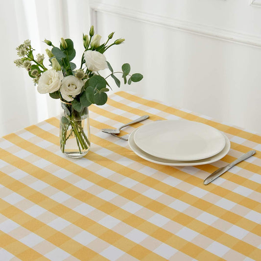 maxmill Square Checkered Tablecloth Water Resistance Antiwrinkle Spillproof Heavy Weight Gingham Table Cloth Buffalo Plaid for Buffet Banquet Parties Holiday Dinner 70 x 70 Inch Yellow and White