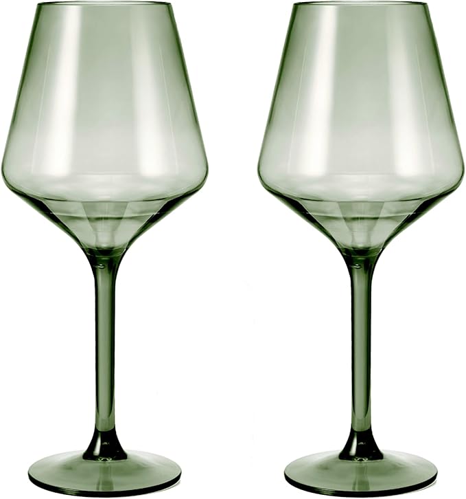 Acrylic Colored Wine Glasses | 2 Set | Shatterproof Tritan Drinkware, Unbreakable - European Design BPA-free plastic, Reusable, All Purpose Glassware, Floats on Water, Hand Wash 15oz (Muted Green)