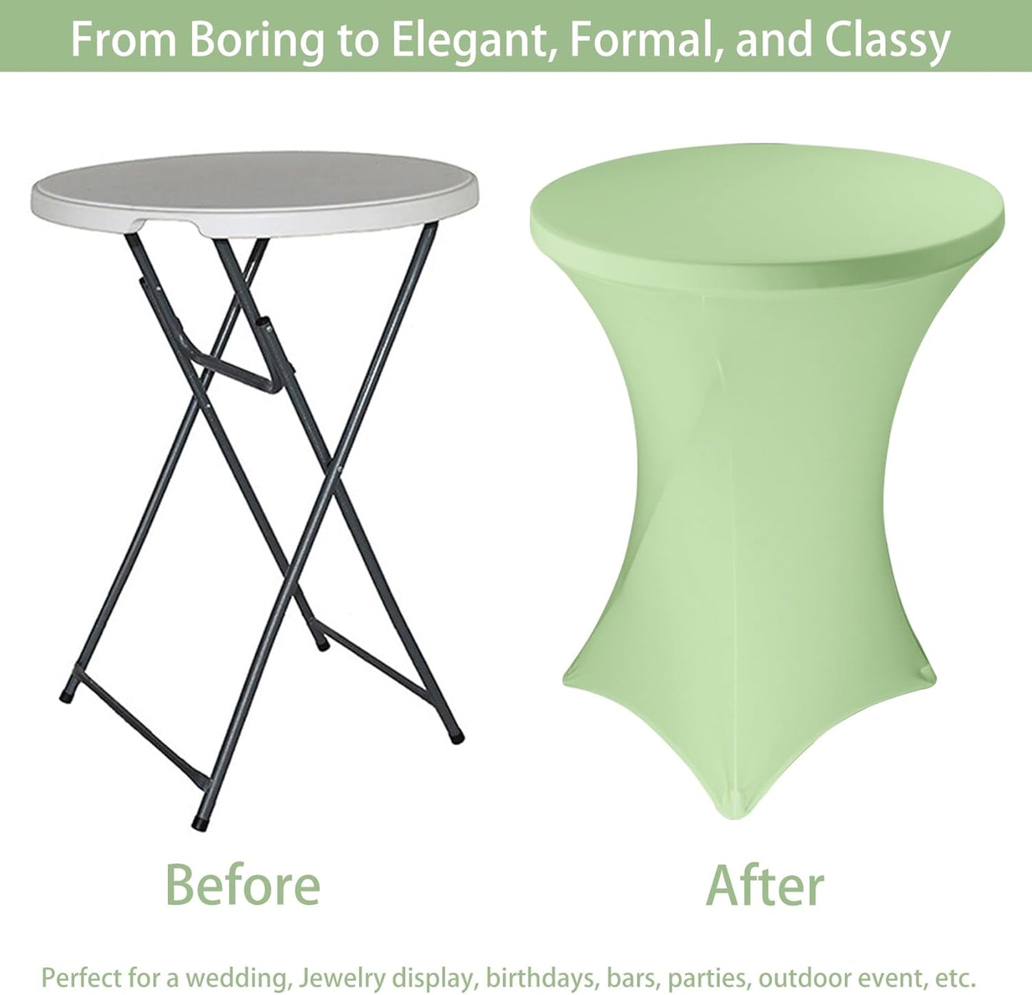 6 Pack Cocktail Spandex Tablecloth 32"x43" Sage Green Stretch Square Corners Cocktail Table Cover Fitted High Top Round Table for Bar Wedding Birthday Party Banquet