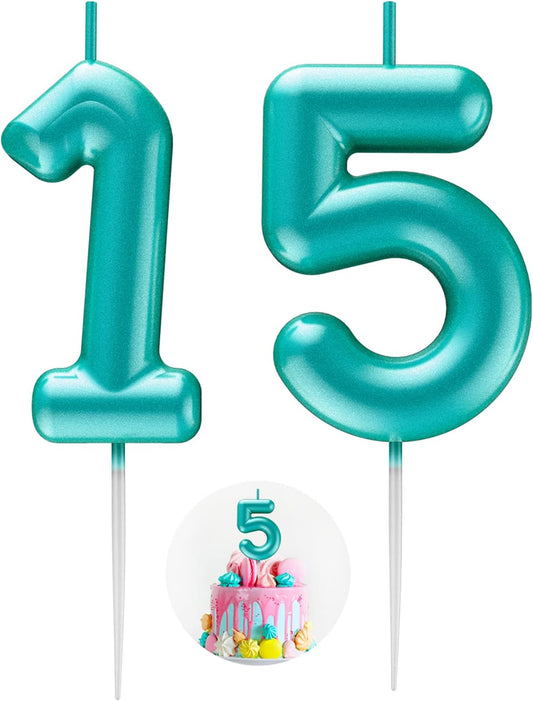 Blue Number 15 Candle Happy Birthday 3D Number Candles for Birthday Cake Party Decoration Wedding Anniversary Celebration Supplies