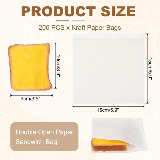 uxcell 200pcs Pastry Bags, 5.9 x 5.9 Inch Greaseproof Double Open Paper Wrappers Sandwich Bags for Donut Sandwich Pretzel Snacks Cookies, White Paper