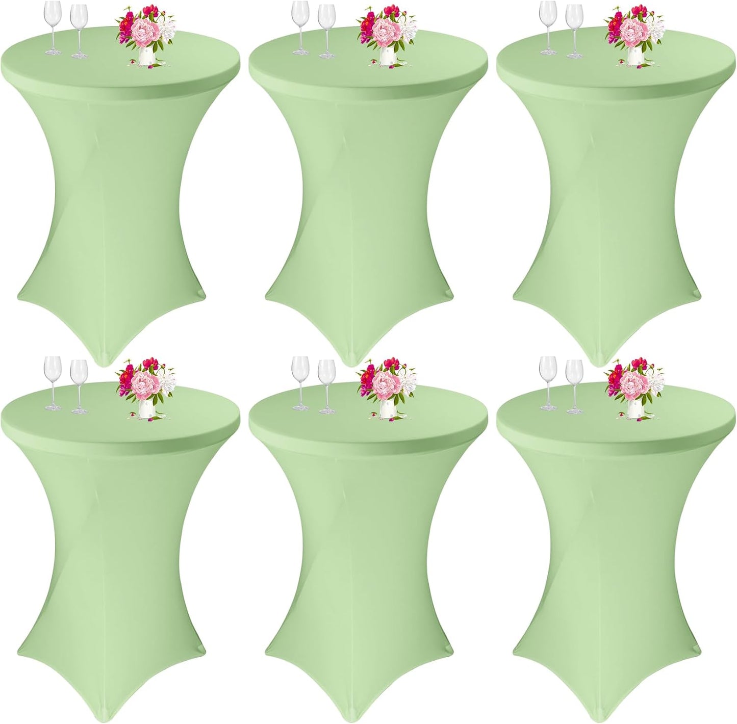 6 Pack Cocktail Spandex Tablecloth 32"x43" Sage Green Stretch Square Corners Cocktail Table Cover Fitted High Top Round Table for Bar Wedding Birthday Party Banquet