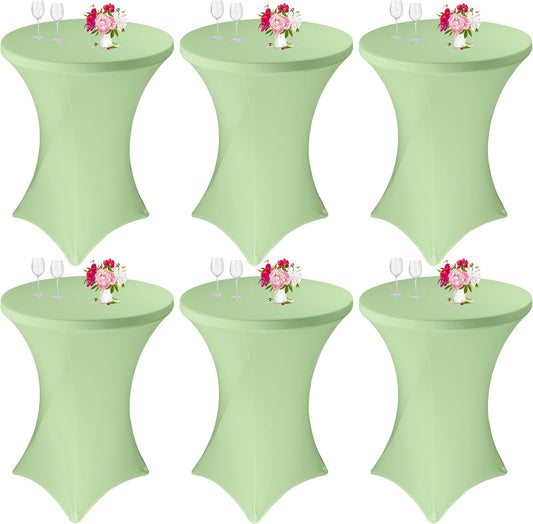 6 Pack Cocktail Spandex Tablecloth 32"x43" Sage Green Stretch Square Corners Cocktail Table Cover Fitted High Top Round Table for Bar Wedding Birthday Party Banquet