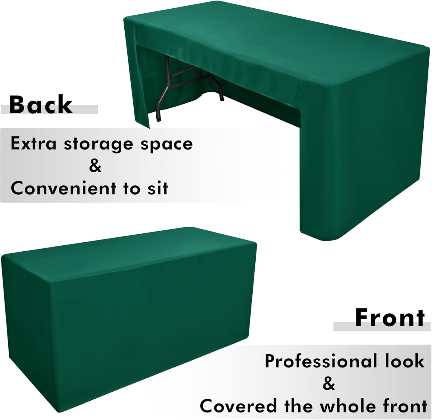 Nasitos 2 Pack Fitted Tablecloth for 4 Foot Tables-Green Open Back Folding Table Cover Washable and Wrinkle Resistant Table Cloth for Weddings, Trade Show, Career Fair, Convention, Events