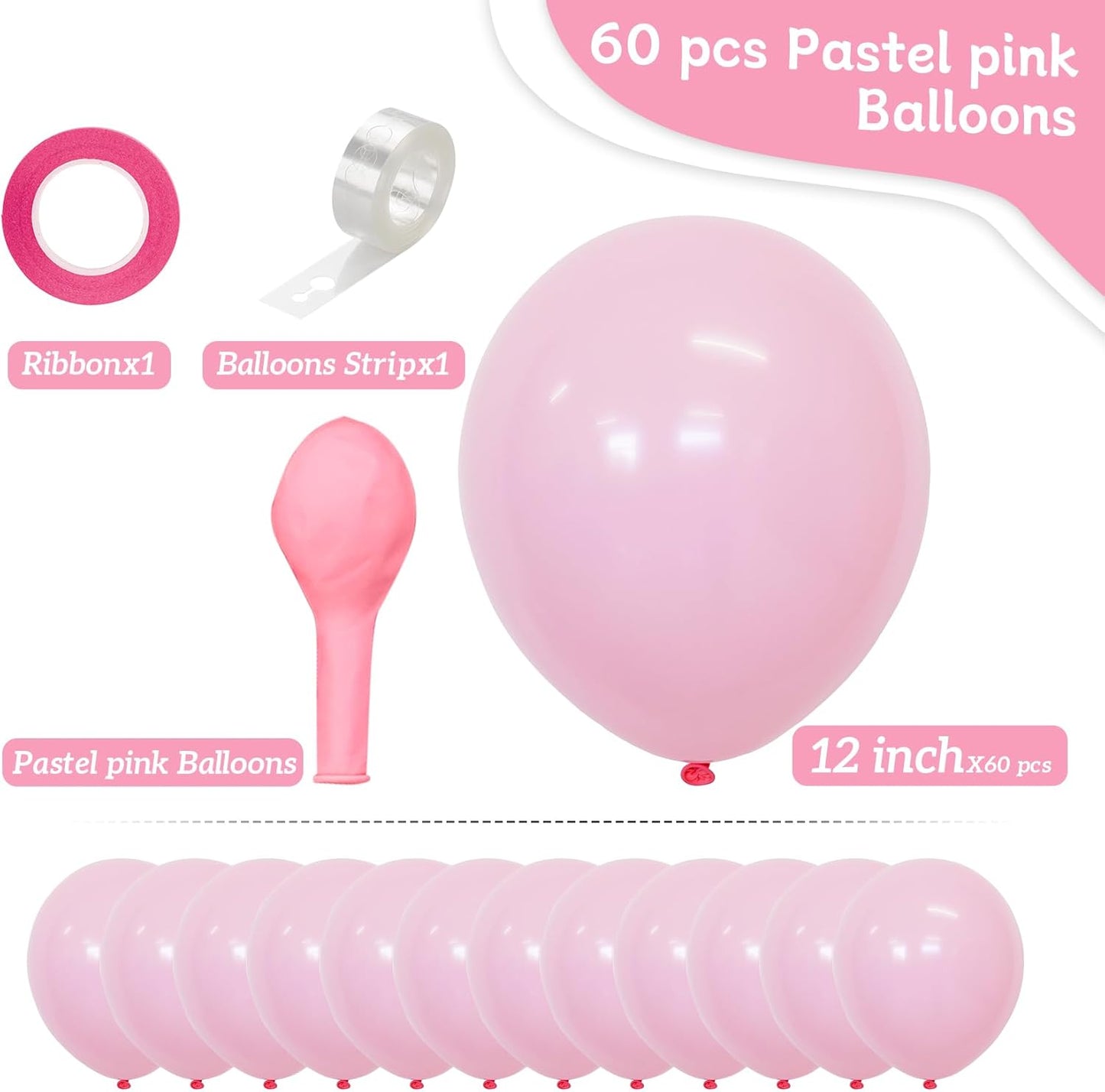 Pink Balloons 60 PCS Light Pink Balloons 12 Inch Pastel Baby Pale Pink Balloons for Girls Women Birthday Party Baby Shower Gender Reveal Wedding Decoration
