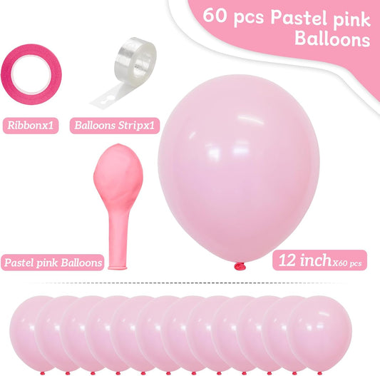 Pink Balloons 60 PCS Light Pink Balloons 12 Inch Pastel Baby Pale Pink Balloons for Girls Women Birthday Party Baby Shower Gender Reveal Wedding Decoration