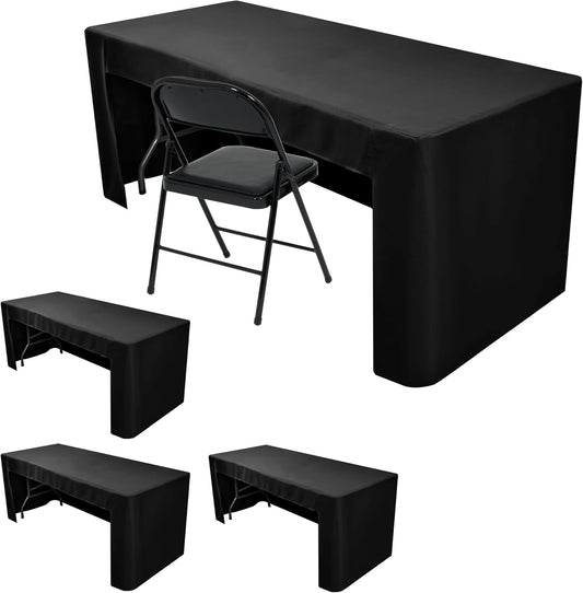 Nasitos 4 Pack Fitted Black Tablecloths for 6 foot Rectangular Tables-Washable and Wrinkle Resistant Trade Show Table Cover, Open Back Folding Table Cloth for Craft Show, Parties, Events, Vendor Booth