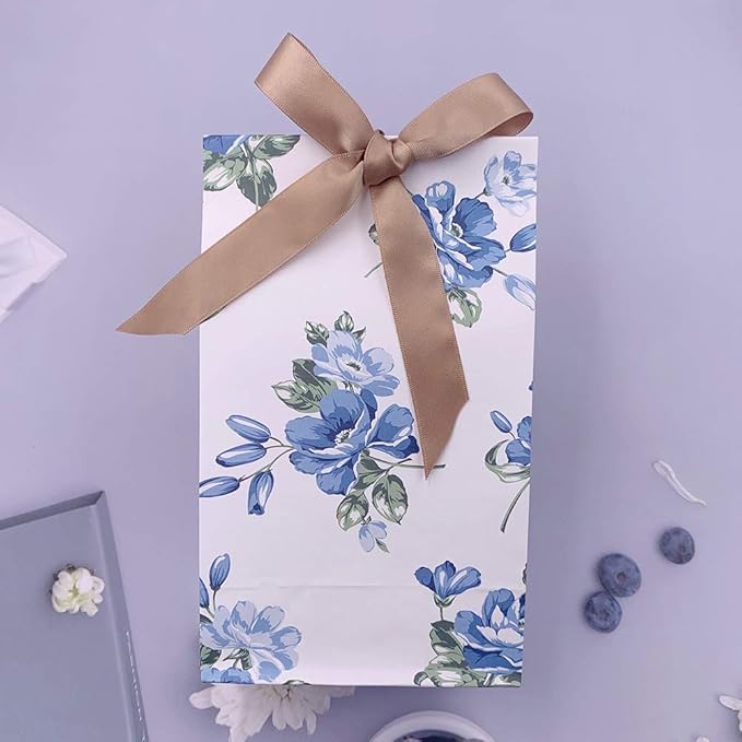 Suponey Floral Paper Bags Gift Bags Flower Party Favor Treat Bag Goody Bag with Stickers for Wedding Bridal Shower Anniversary Birthday Garden Party (16 Pcs)