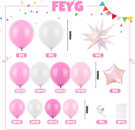 Pearl Pink White Balloon Arch Kit, Pearl Pink Pearl White Balloon Garland Kit with Star Balloon for Themed Birthday Wedding Baby Shower Gender Reveal Bridal Wedding Party Decoration