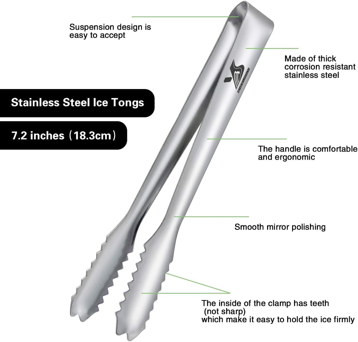 MSY BIGSUNNY Durable Stainless Steel Ice Tongs, 7 inch Sugar Cube Serving Tongs, Set of 2