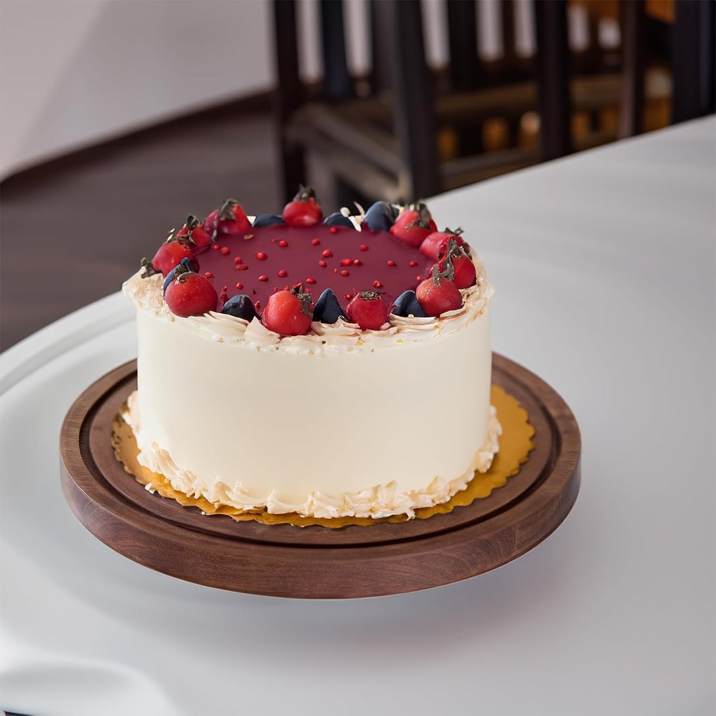 Cake Stand with Lid, Acacia Wood 12in Round Cake Holder, 2-in-1 Dessert Table Display Set & Charcuterie Board for Cheese, Chips & Dips, Nachos, Fruit Platter, Large Acrylic Cake Dome Cover