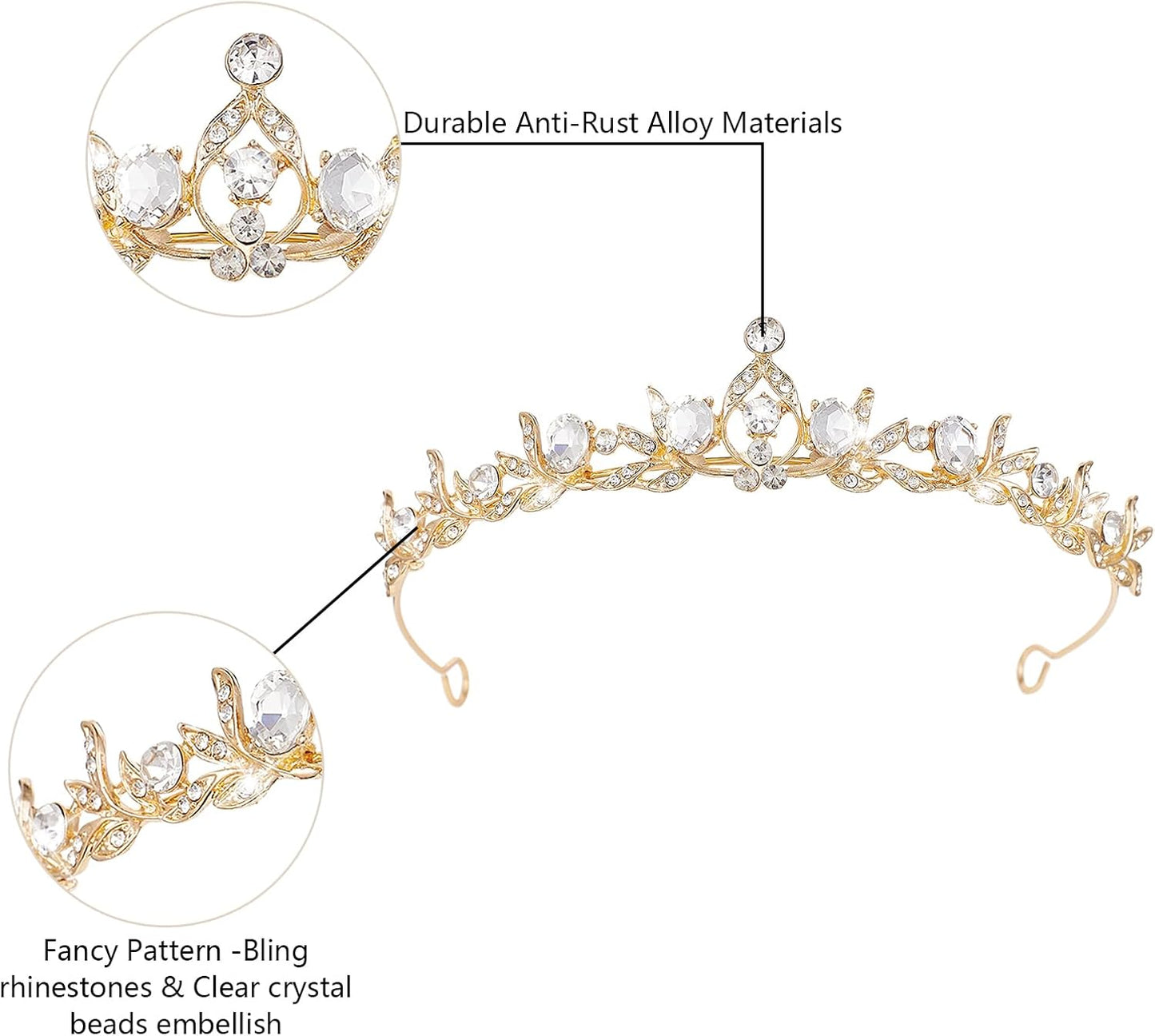 Crystal Tiaras & Crowns for Women, Bride Royal Queen Headband Princess Headpieces for Birthday Cake Crown & Prom Pageant Party