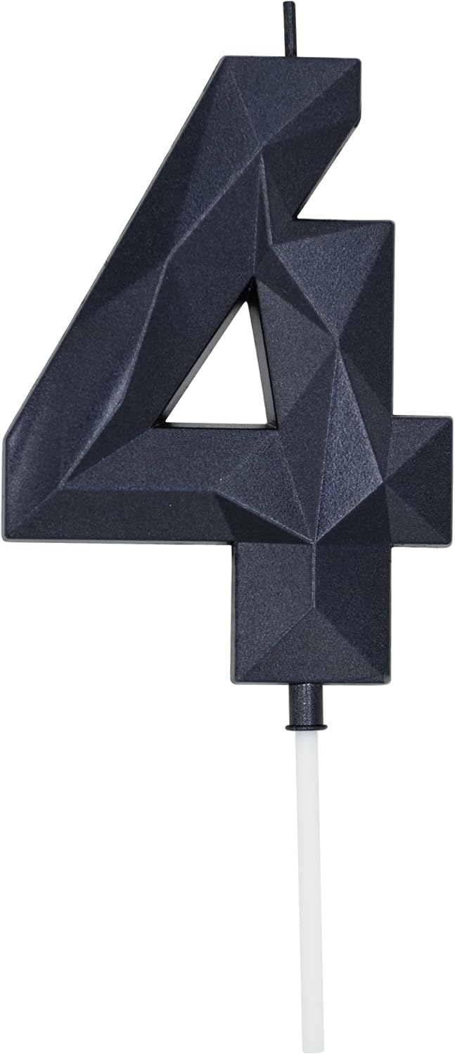 DERVENTA Large Birthday Candle Number 3D Black 3.7 inch Party Celebration Anniversary Decoration Cake Topper 1 Piece (Number 4 Black)