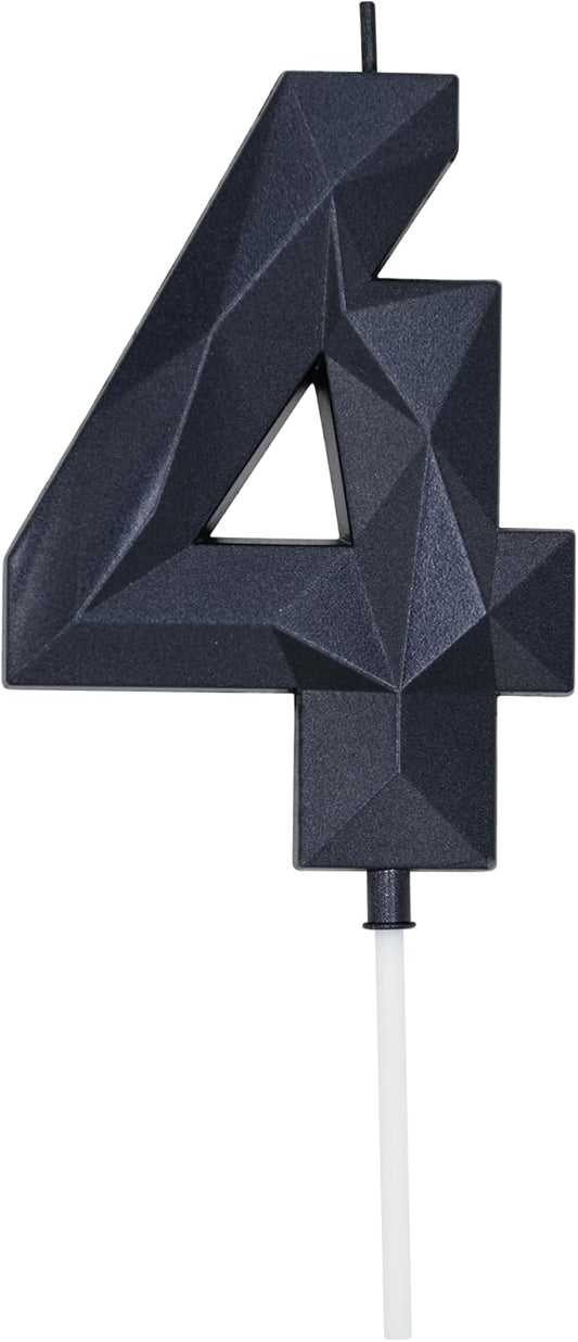 DERVENTA Large Birthday Candle Number 3D Black 3.7 inch Party Celebration Anniversary Decoration Cake Topper 1 Piece (Number 4 Black)