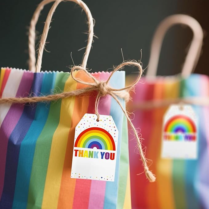 ASYEHJNR 100Pcs Rainbow Heart Gift Tags with String Large Thank You Gift Tags Presents with 65 FT Jute Twine Personalized Tags for Wedding Baby Shower Birthdays Party Gift Wrap Tags