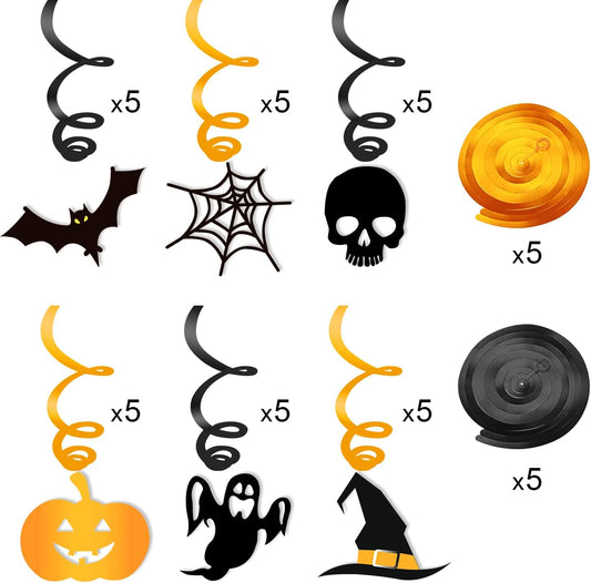 Zayvor 40CT Halloween Hanging Swirl Decorations,Outdoor Indoor Hanging Ceiling Streamers and Strings Decor, Hanging Ghost Bats Spider Halloween Decorations Holiday Decor Supplies,Black Gold