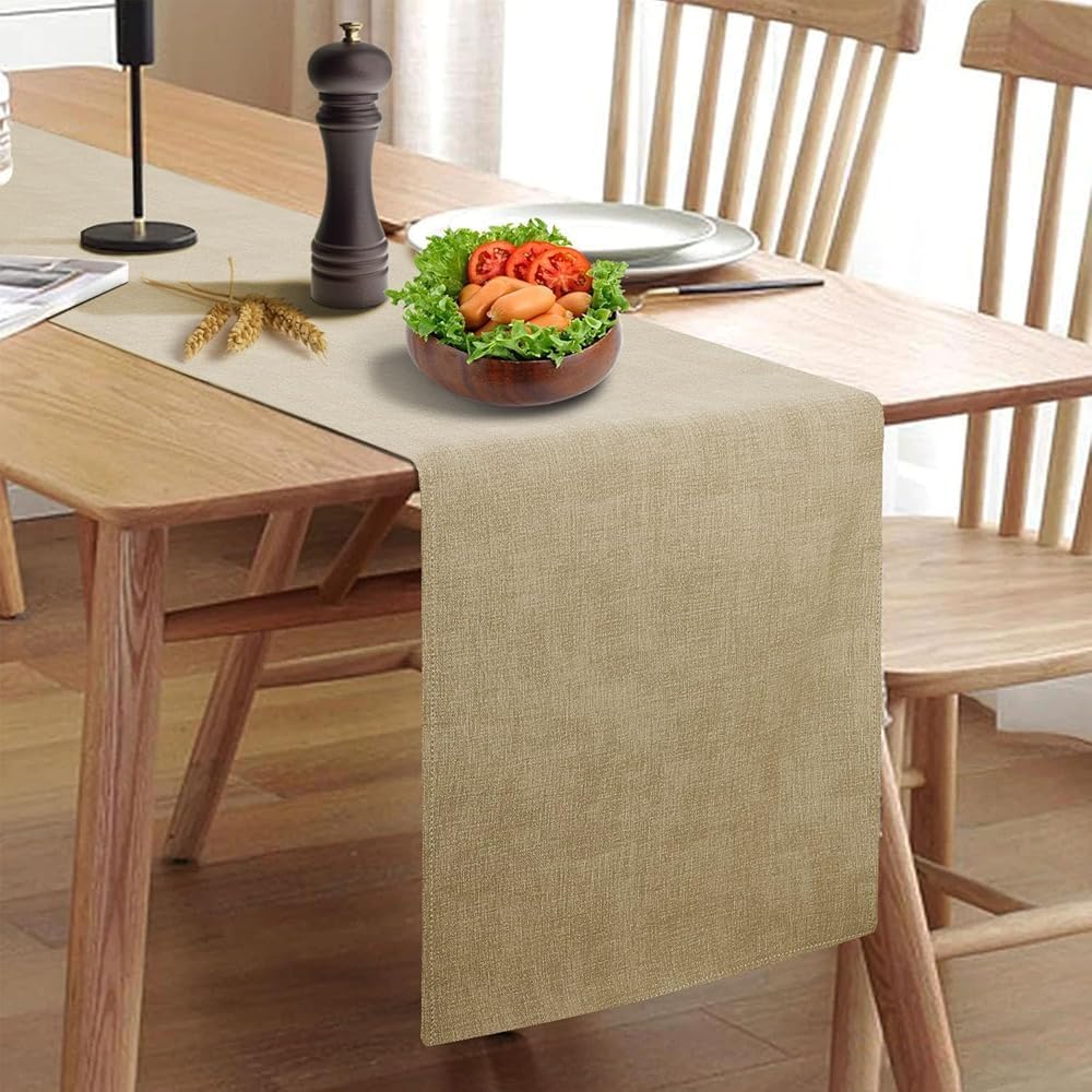 Wipeable Table Runner, Thick Farmhouse Dresser Runner, Rustic Indoor/Outdoor (72'', Camel Brown)