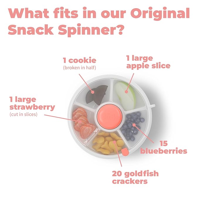 GoBe Kids Small Snack Spinner Flip Bundle with Hand Strap and Sticker Sheet - Reusable Snack Container with 5 Compartment Dispenser and Lid | BPA/PVC Free | Dishwasher Safe | No Spill- Mint Green