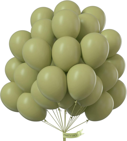 PartyWoo Sage Green Balloons 100 pcs 12 Inch Olive Green for Sage Green Party Olive Balloons Birthday Graduation Safari Jungle Forest Baby Shower Party Decorations Green-F11