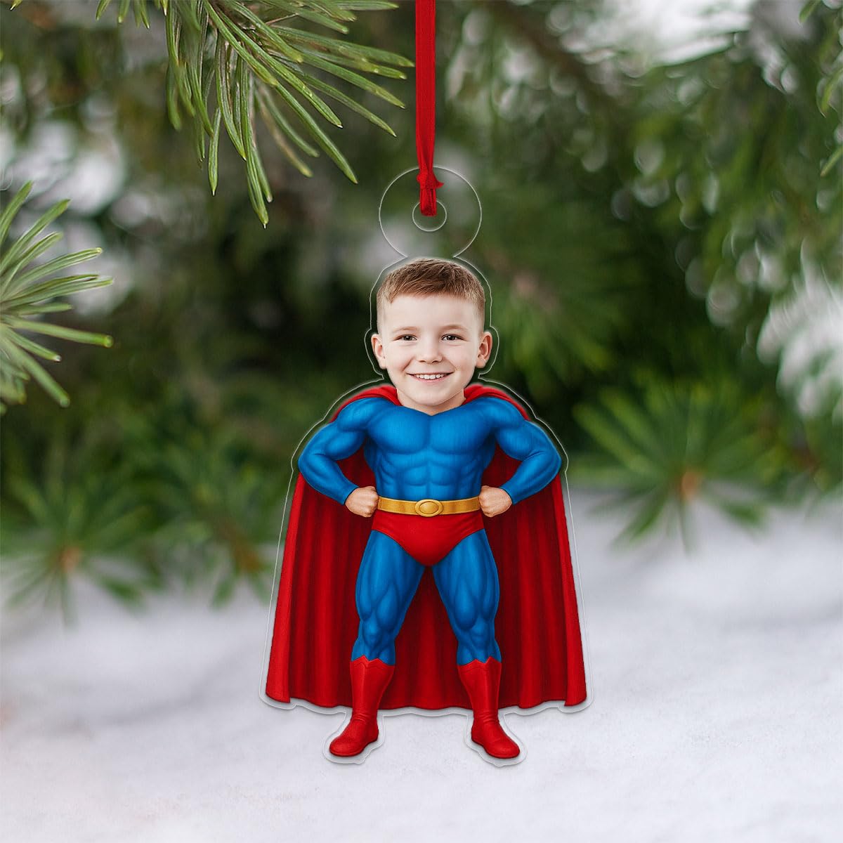 Custom Photo Baby Boy Superman Ornament, Personalized Superhero Christmas Ornament, Baby’s First Christmas Gift Acrylic Ornament – Personalized Christmas Tree Decoration, Custom