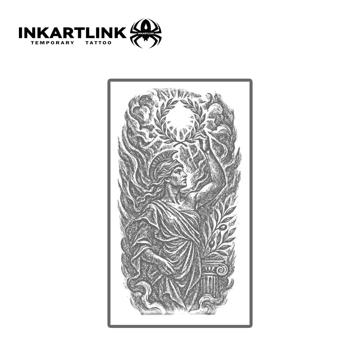 INKARTLINK Tattoo Tech, 2 Sheets Medium Semi Permanent Tattoo, Adult Art Design Temporary Tattoos, Lasts 1-2 Weeks, Waterproof, Realistic Look, No Reflection (Laurel - Bearing Figure)
